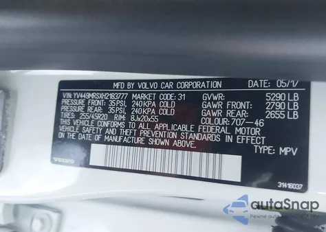 2017 Volvo Xc60 T6 R-Design z USA, uszkodzony, nr VIN YV449MRSXH2183777